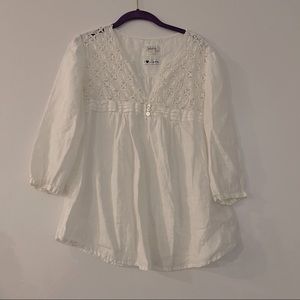 MALVIN Hamburg Germany I❤️Linen white Crochet Peasant Blouse Small